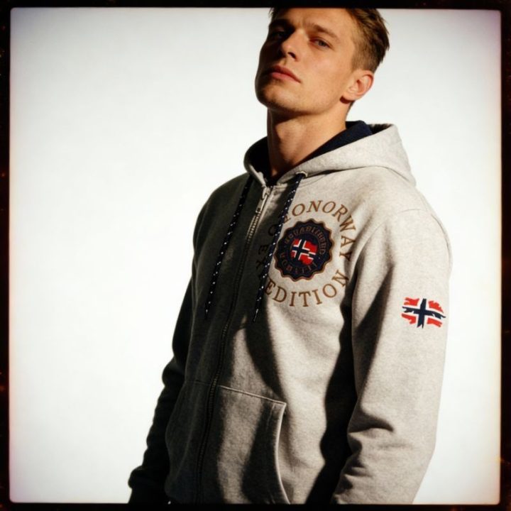 Vyriškas džemperis su gobtuvu Geographical Norway, pilkas melanžas