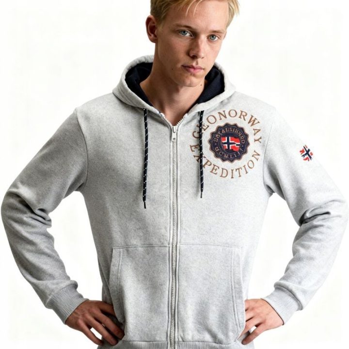 Vyriškas džemperis su gobtuvu Geographical Norway, pilkas melanžas