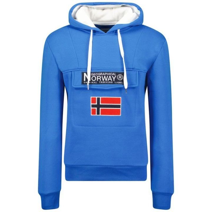 Vyriškas džemperis su gobtuvu Geographical Norway, mėlynas ir baltas