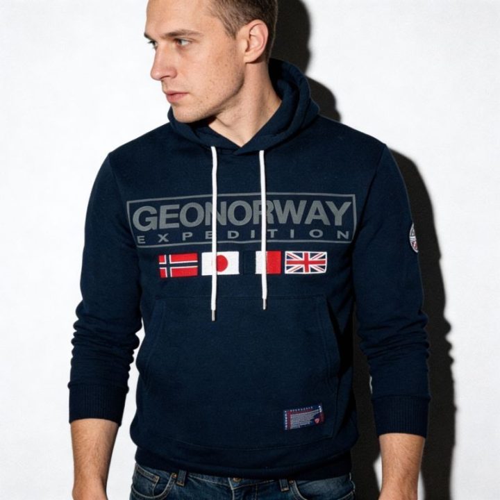 Vyriškas džemperis su gobtuvu Geographical Norway, tamsiai mėlynas