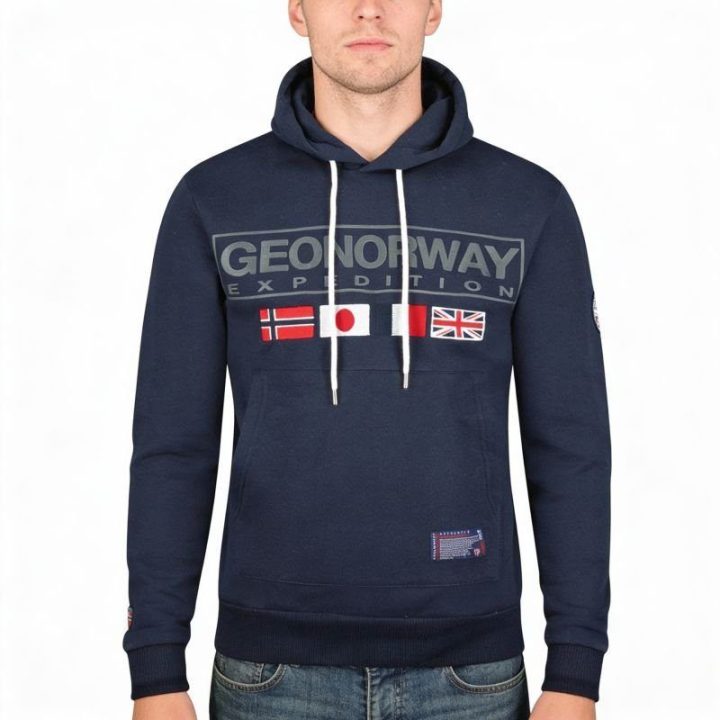 Vyriškas džemperis su gobtuvu Geographical Norway, tamsiai mėlynas