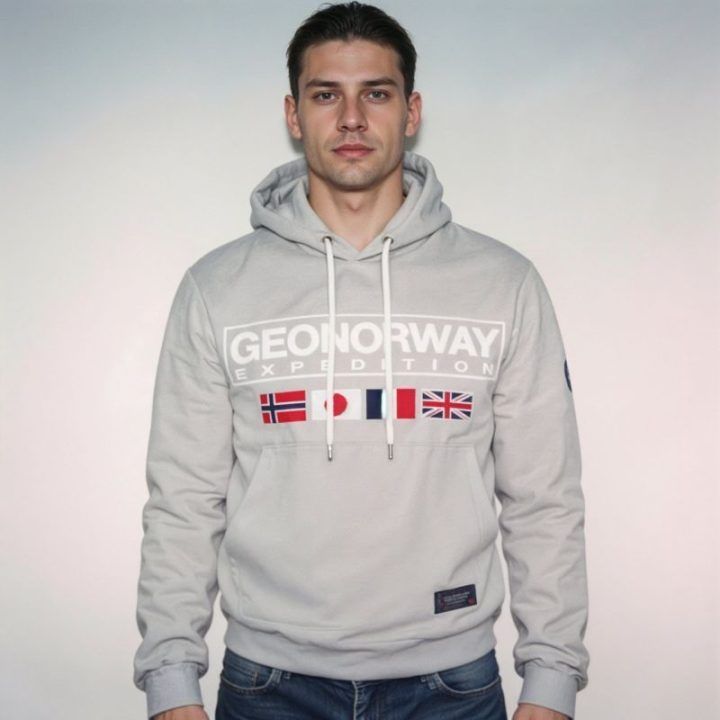 Vyriškas džemperis su gobtuvu Geographical Norway, pilkas