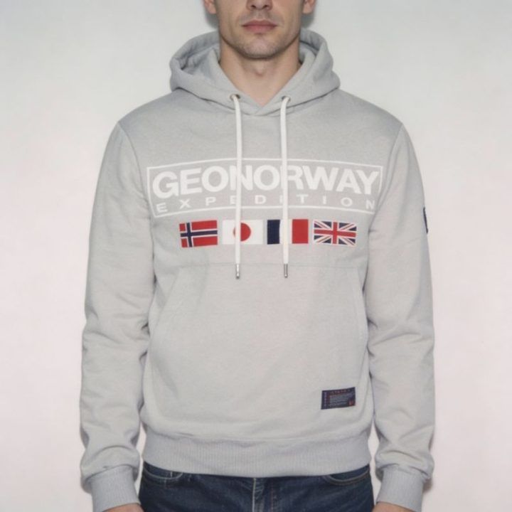 Vyriškas džemperis su gobtuvu Geographical Norway, pilkas