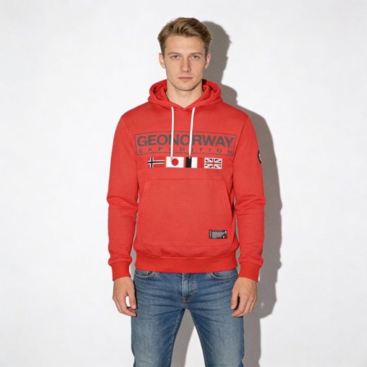 Vyriškas džemperis su gobtuvu Geographical Norway, raudonas