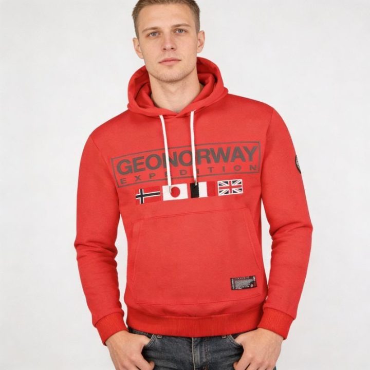 Vyriškas džemperis su gobtuvu Geographical Norway, raudonas