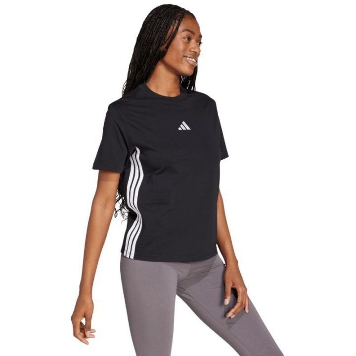 Moteriški medvilniniai marškinėliai adidas Essentials 3-Stripes, juodi