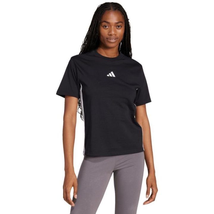Moteriški medvilniniai marškinėliai adidas Essentials 3-Stripes, juodi