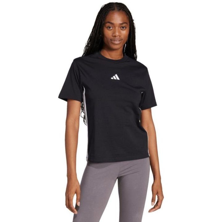 Moteriški medvilniniai marškinėliai adidas Essentials 3-Stripes, juodi