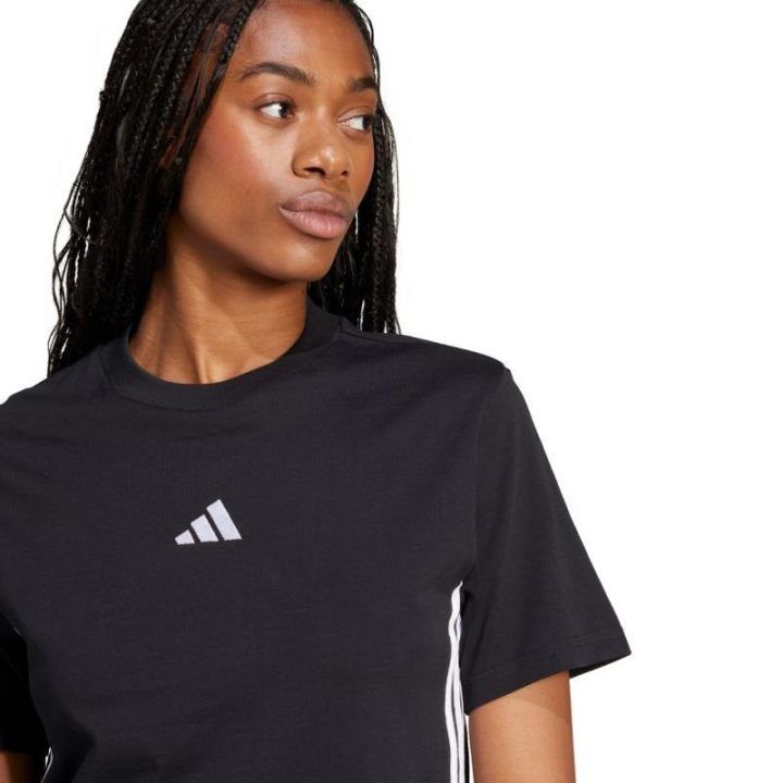 Moteriški medvilniniai marškinėliai adidas Essentials 3-Stripes, juodi