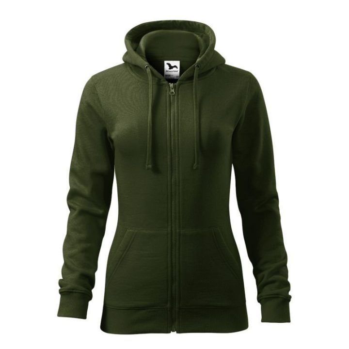 Moteriškas džemperis su gobtuvu ir užtrauktuku Malfini Trendy Zipper, chaki