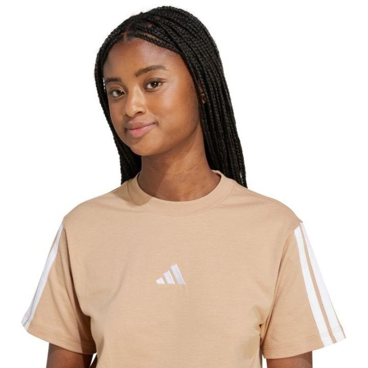 Moteriški medvilniniai marškinėliai adidas Essentials 3-Stripes Cotton