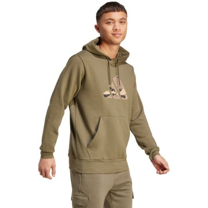 Vyriškas medvilninis džemperis su gobtuvu adidas Camo, alyvuogių
