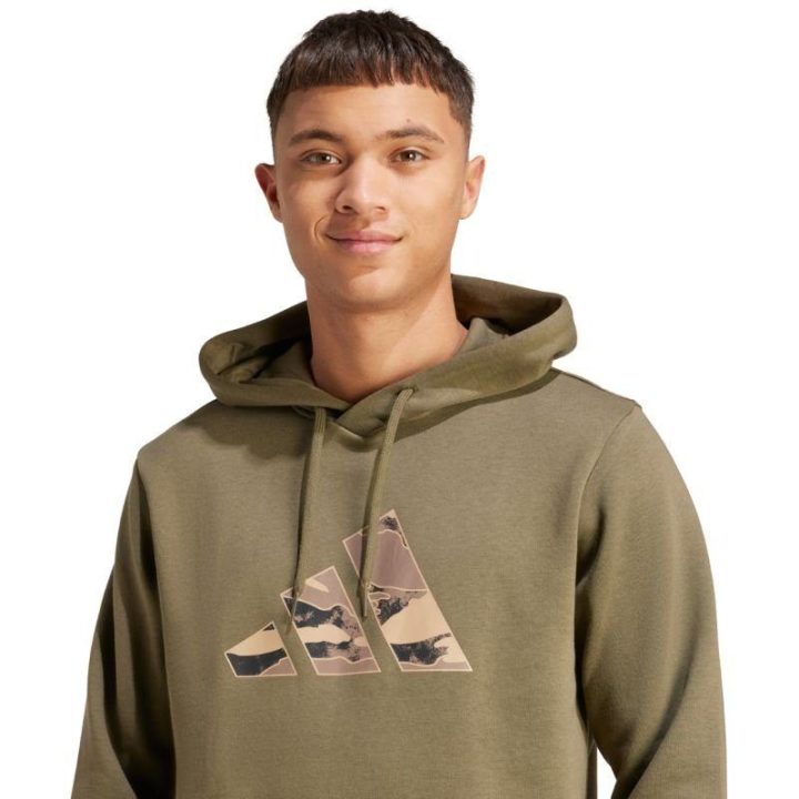 Vyriškas medvilninis džemperis su gobtuvu adidas Camo, alyvuogių