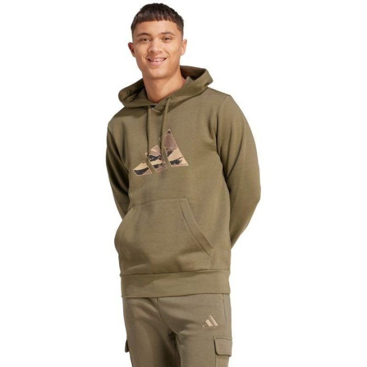 Vyriškas medvilninis džemperis su gobtuvu adidas Camo, alyvuogių