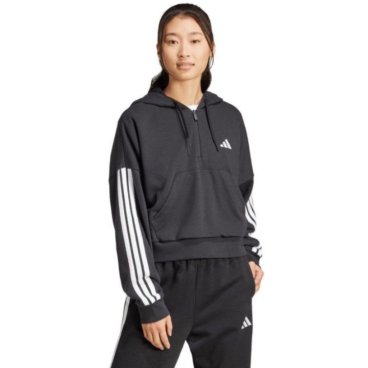 Moteriškas medvilninis džemperis su gobtuvu adidas, juodas