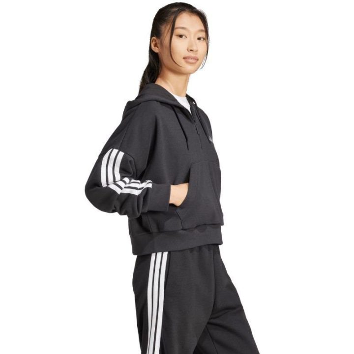 Moteriškas medvilninis džemperis su gobtuvu adidas, juodas