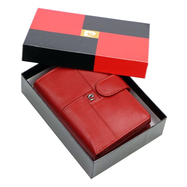 Moteriška natūralios odos piniginė Pierre Cardin, 10 × 13,5 × 3,5 cm, raudona