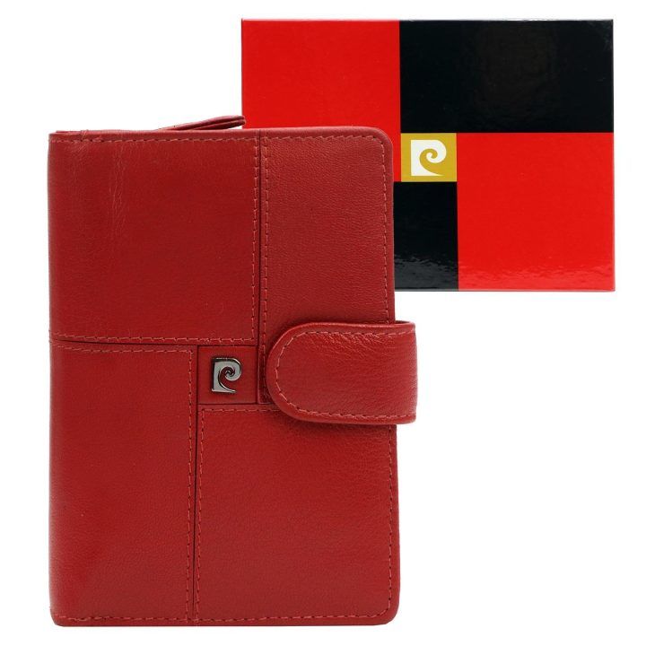 Moteriška natūralios odos piniginė Pierre Cardin, 10 × 13,5 × 3,5 cm, raudona