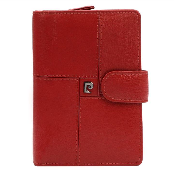 Moteriška natūralios odos piniginė Pierre Cardin, 10 × 13,5 × 3,5 cm, raudona