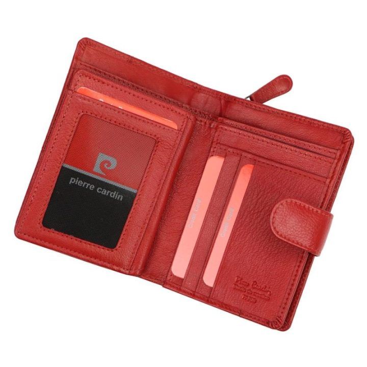 Moteriška natūralios odos piniginė Pierre Cardin, 10 × 13,5 × 3,5 cm, raudona