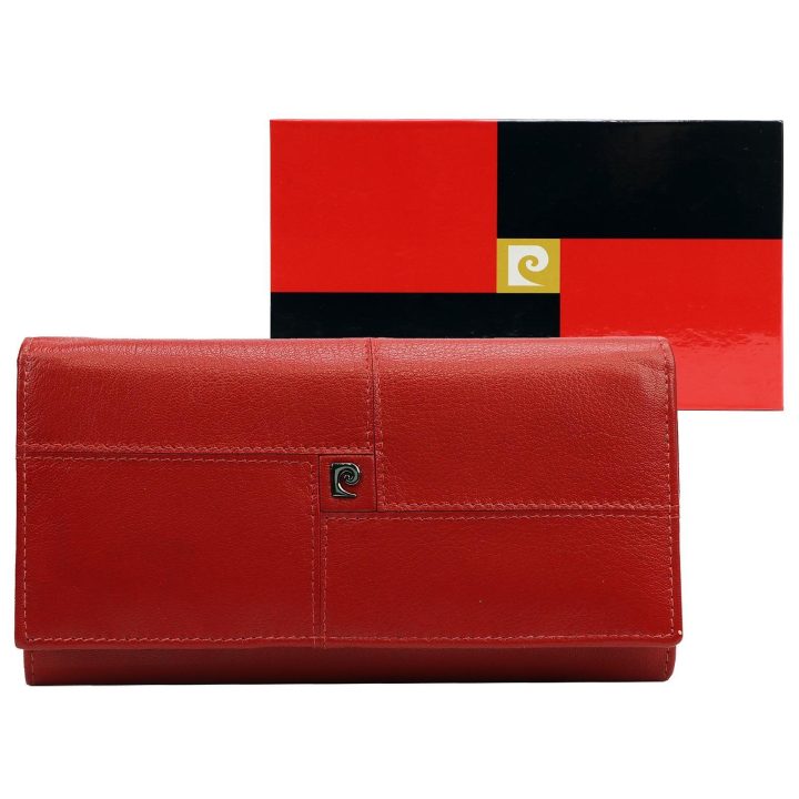 Moteriška natūralios odos piniginė Pierre Cardin, 18,5 × 10 × 3,5 cm, raudona