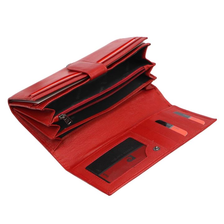Moteriška natūralios odos piniginė Pierre Cardin, 18,5 × 10 × 3,5 cm, raudona