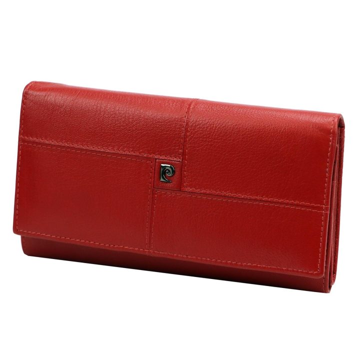 Moteriška natūralios odos piniginė Pierre Cardin, 18,5 × 10 × 3,5 cm, raudona
