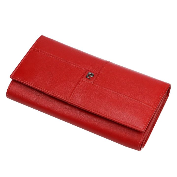 Moteriška natūralios odos piniginė Pierre Cardin, 18,5 × 10 × 3,5 cm, raudona