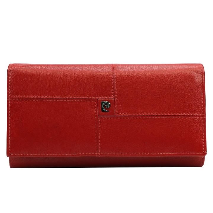 Moteriška natūralios odos piniginė Pierre Cardin, 18,5 × 10 × 3,5 cm, raudona