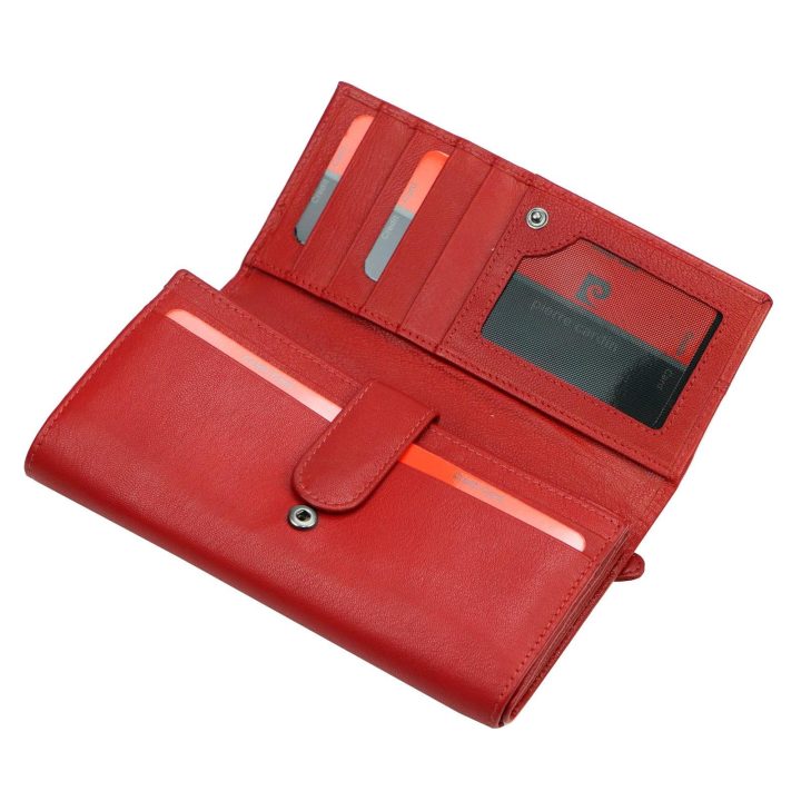 Moteriška natūralios odos piniginė Pierre Cardin, 18,5 × 10 × 3,5 cm, raudona