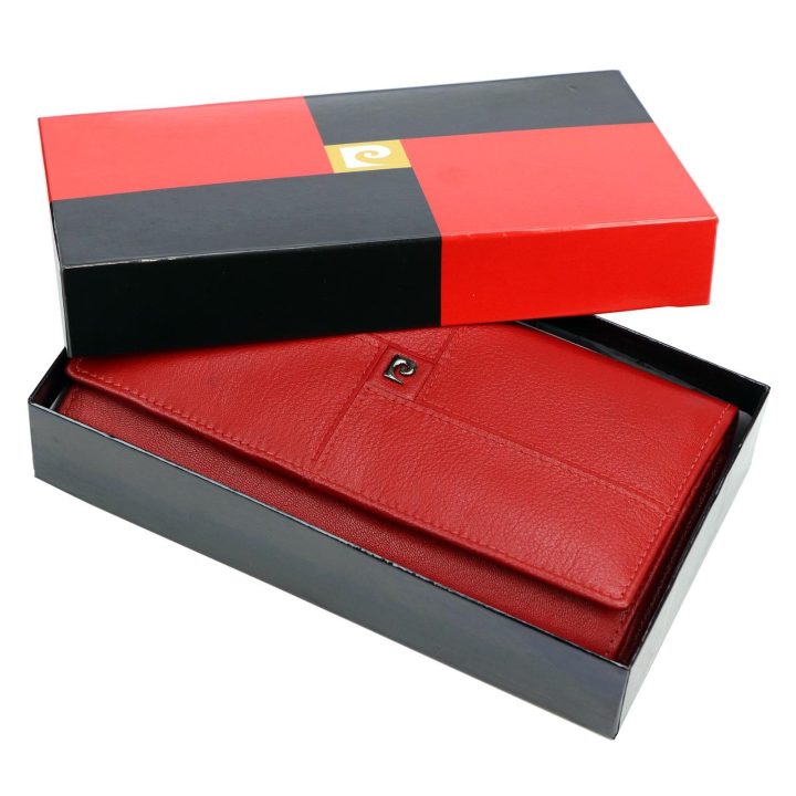 Moteriška natūralios odos piniginė Pierre Cardin, 18,5 × 10 × 3,5 cm, raudona