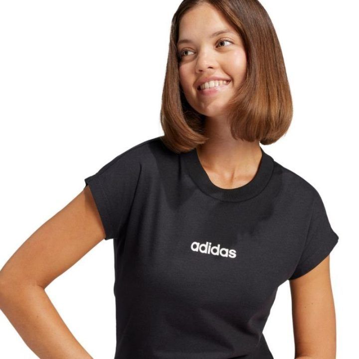 Moteriški medvilniniai marškinėliai adidas Essentials Linear, juodi