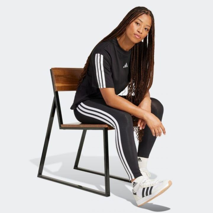 Moteriškos medvilninės tamprės su aukštu liemeniu adidas, juodos