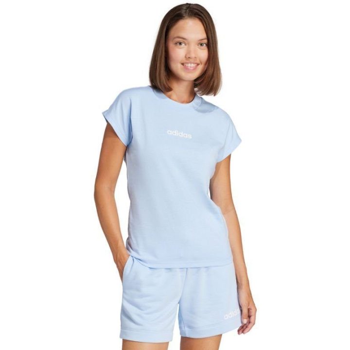 Moteriški medvilniniai marškinėliai adidas Essentials Linear, žydri