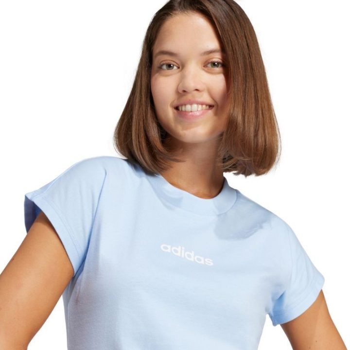 Moteriški medvilniniai marškinėliai adidas Essentials Linear, žydri