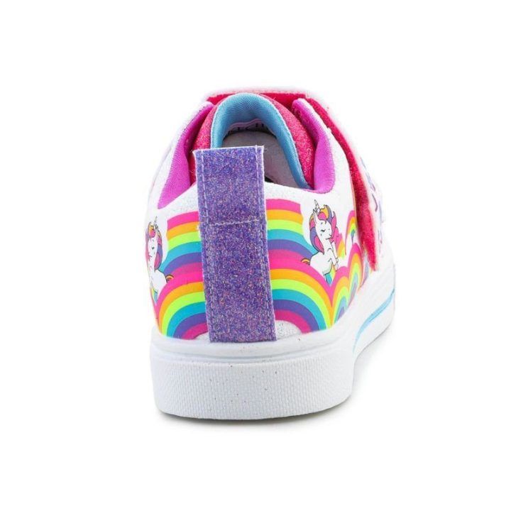 Šviečiantys sportbačiai mergaitėms Skechers, balti / įvairiaspalviai