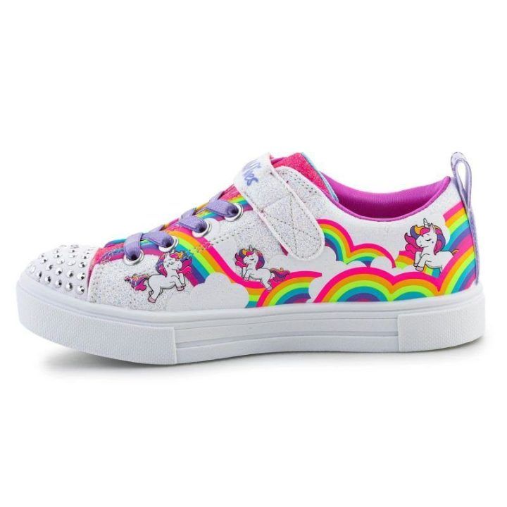 Šviečiantys sportbačiai mergaitėms Skechers, balti / įvairiaspalviai