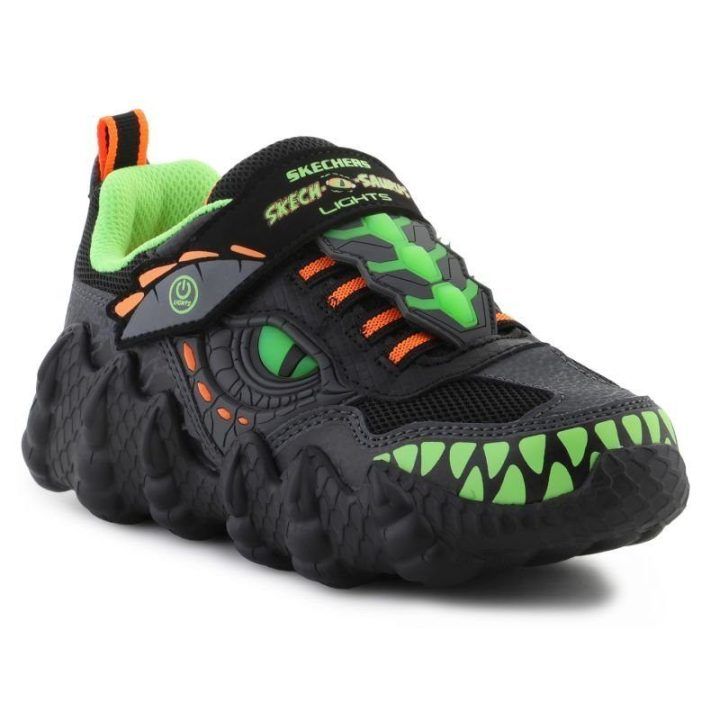 Vaikiški dinozaurų sportbačiai Skechers Skech-O-Saurus - Rapid-Dino, juodi ir salotiniai