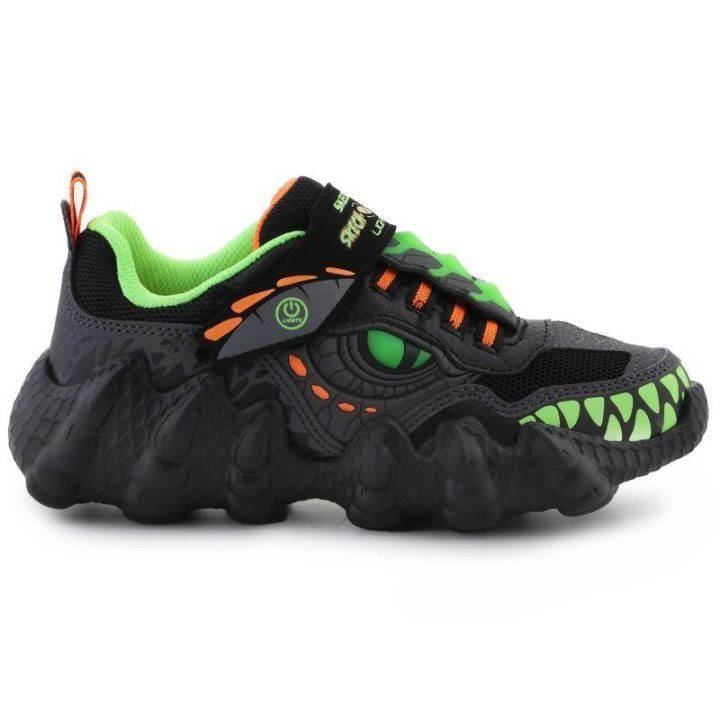 Vaikiški dinozaurų sportbačiai Skechers Skech-O-Saurus - Rapid-Dino, juodi ir salotiniai