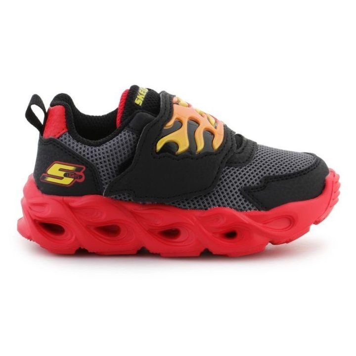 Vaikiški sportbačiai su liepsnomis Skechers, juodi ir raudoni
