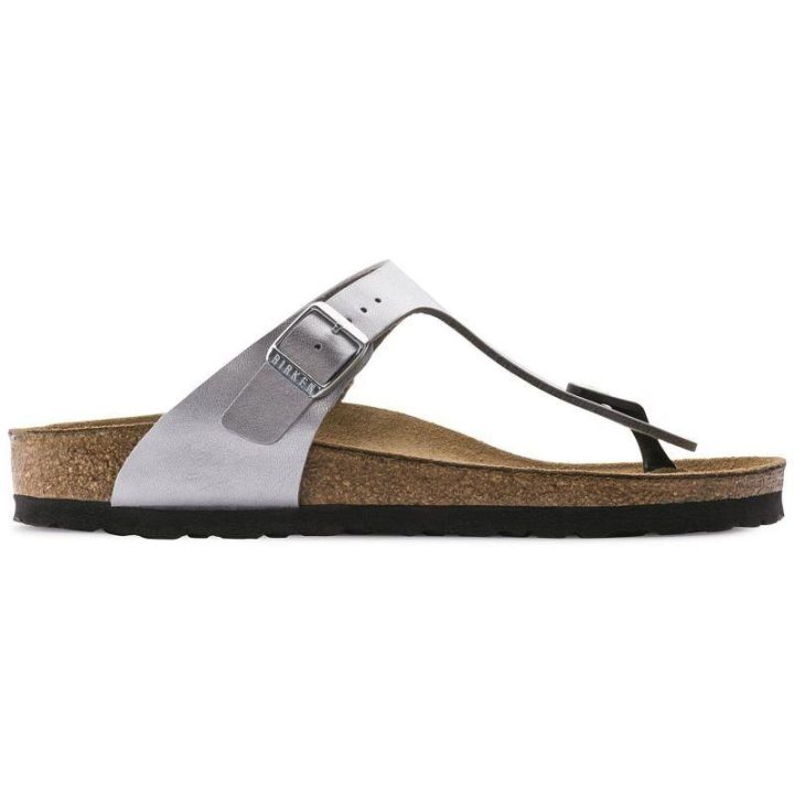 Moteriškos siauros šlepetės per pirštą Birkenstock Gizeh, sidabro