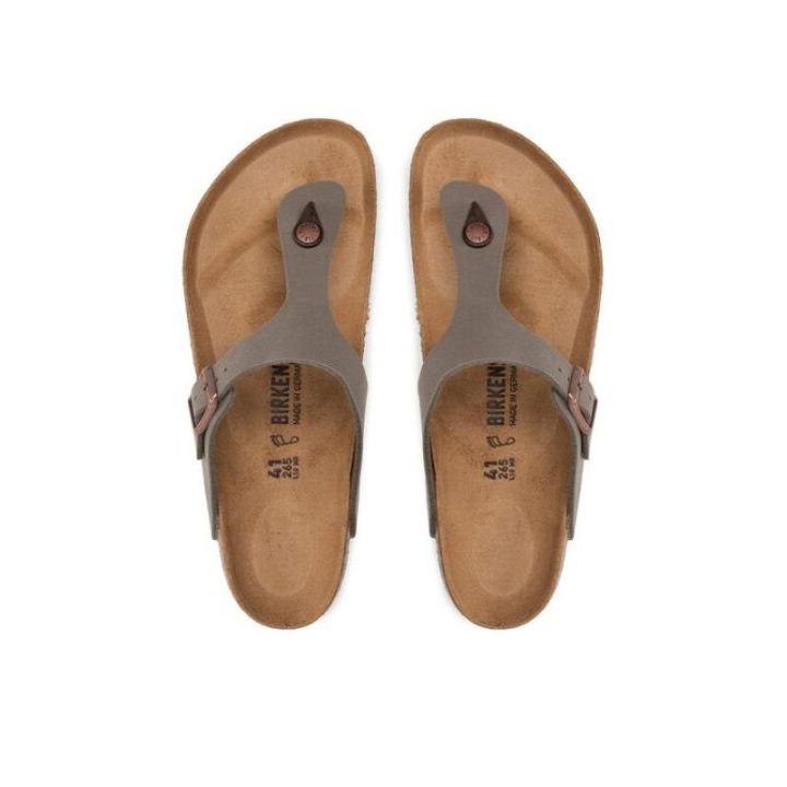 Moteriškos šlepetės per pirštą Birkenstock Gizeh, pilkai smėlio