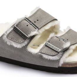 Moteriškos pašiltintos šlepetės Birkenstock Arizona Shearling, akmens pilkos