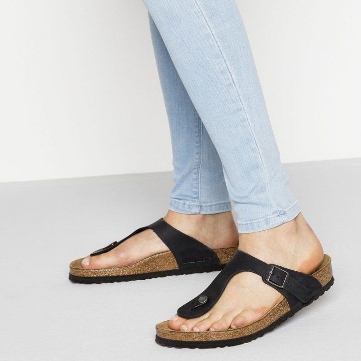 Uniseks odinės šlepetės per pirštą Birkenstock Gizeh NU, juodos
