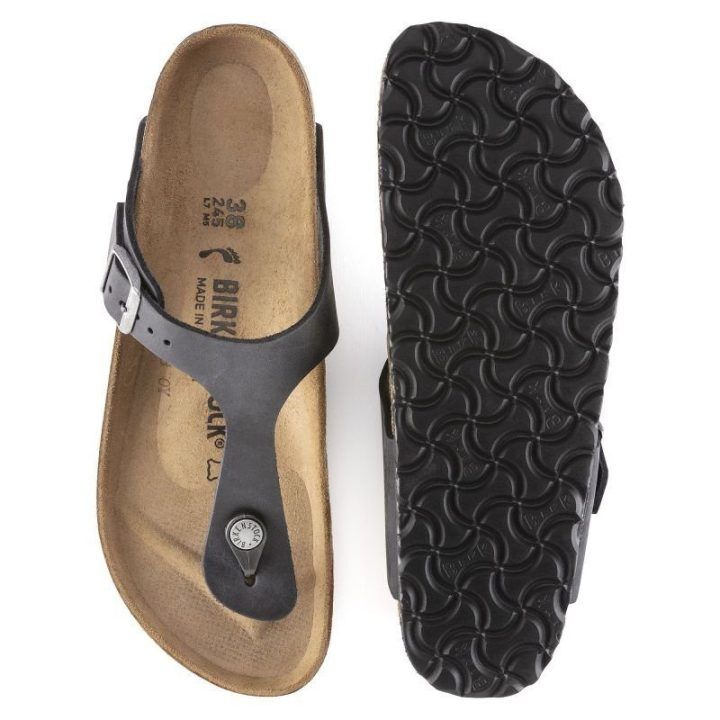 Uniseks odinės šlepetės per pirštą Birkenstock Gizeh NU, juodos