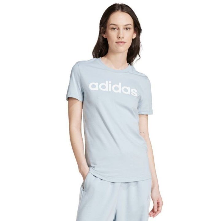Moteriški marškinėliai adidas Loungewear Essentials, šviesiai mėlyni