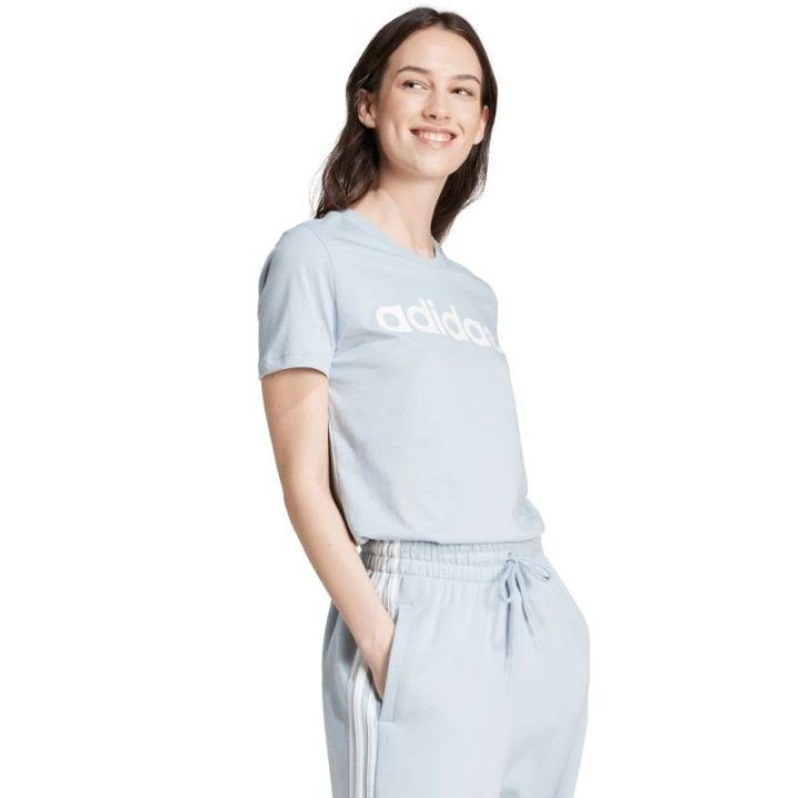 Moteriški marškinėliai adidas Loungewear Essentials, šviesiai mėlyni
