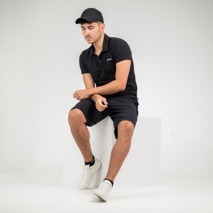 Vyriški medvilniniai polo marškinėliai su 2 sagomis Fitanu, juodi