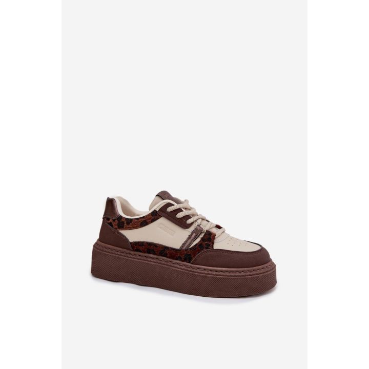Moteriški sportbačiai su platforma, smėlio ir rudos spalvos