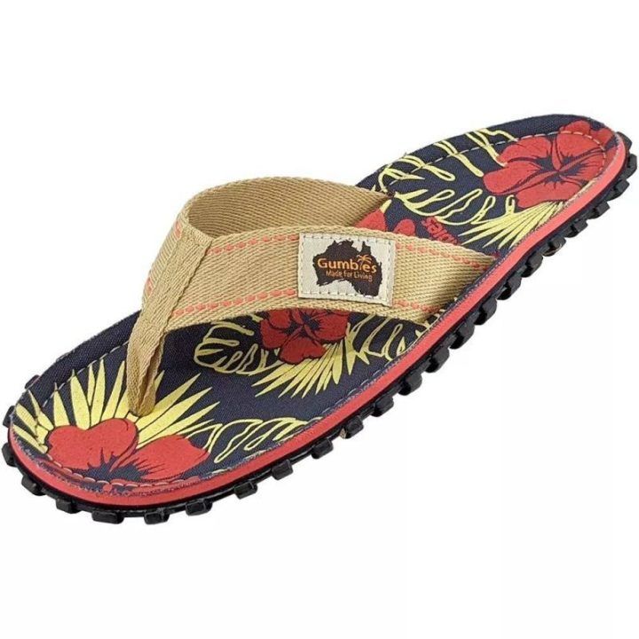 Šlepetės per pirštą Gumbies Islander Denim Hibiscus